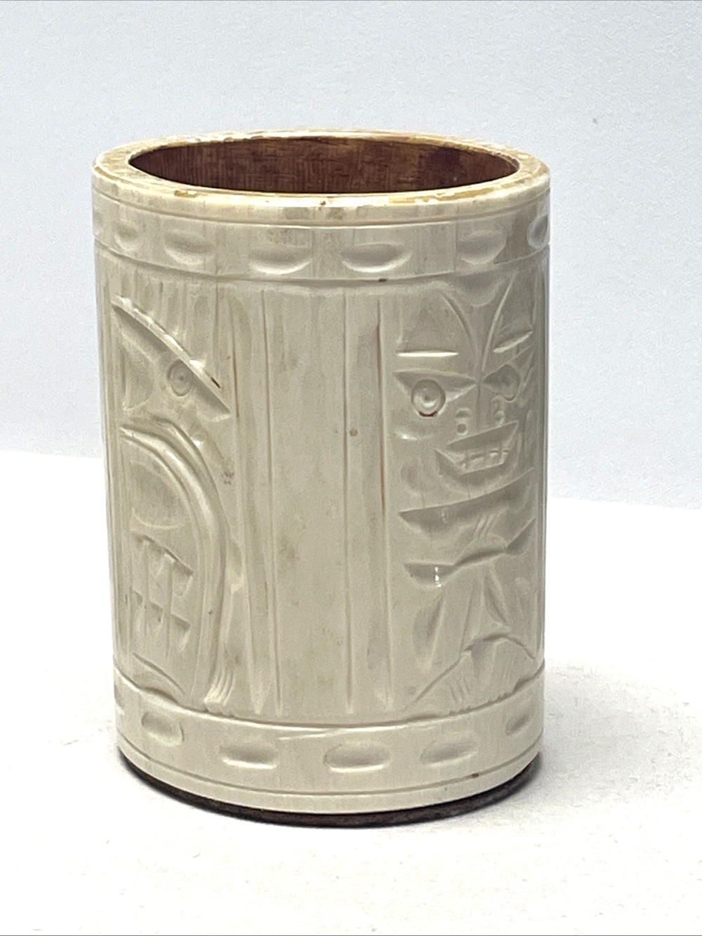 Vintage Carved Totem Mask Decorative Vessel, Tribal Style, 3" Tall
